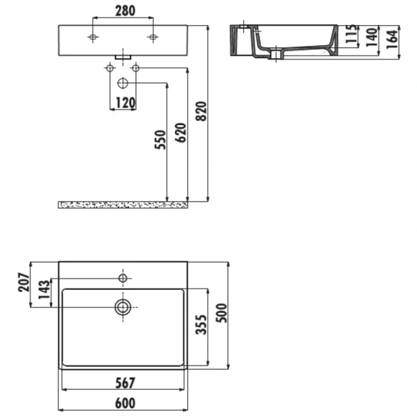 раковина накладная creavit nx260