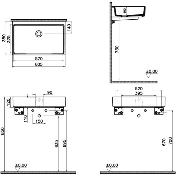 раковина-чаша vitra archiplan 60 7404b003-0012 белая