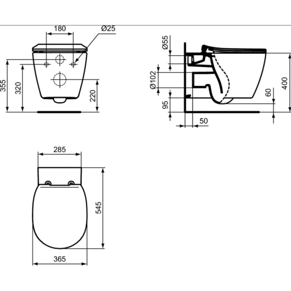 унитаз подвесной ideal standard connect aquablade e047901 безободковый, цвет белый