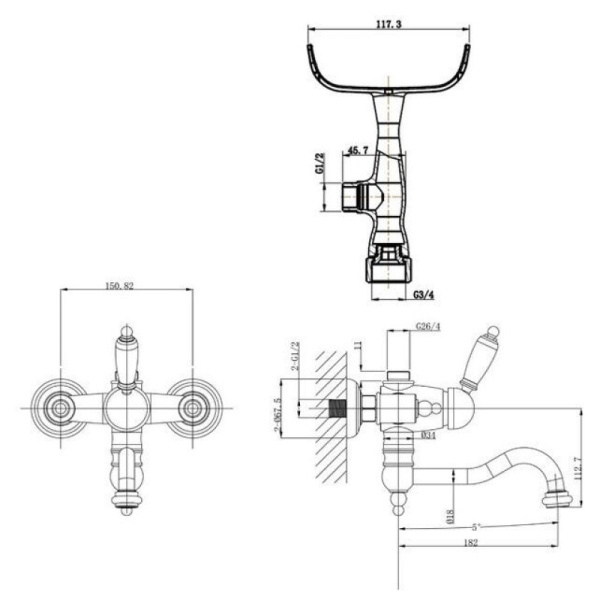 смеситель для ванны caprigo adria uno 02-511-vot