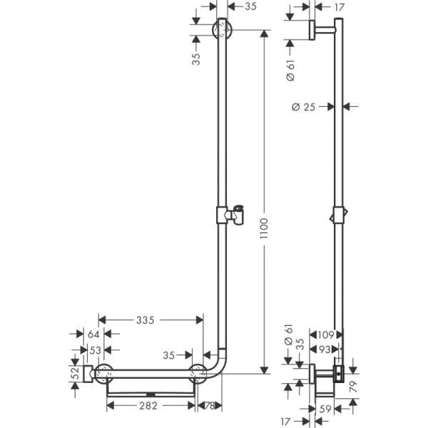 душевая штанга 110 см hansgrohe unica comfort right 26404400