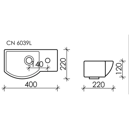 раковина ceramicanova element cn6039l накладная/подвесная, чаша слева, 40x22 см, белая