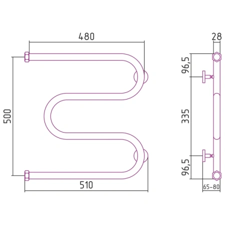 полотенцесушитель водяной 500x500 сунержа м-образный+ 00-4007-5050