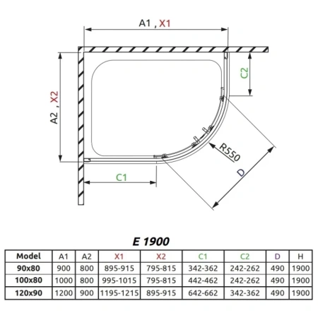 душевой уголок radaway premium plus e 90×80 матовое