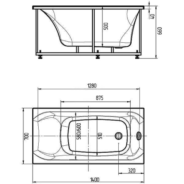 акриловая ванна aquatek альфа 140х70 alf140-0000005 без гидромассажа с фронтальной панелью с каркасом (вклеенный) со слив-переливом (слева)