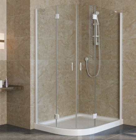 душевой уголок vegas glass afs-fux 120*110 01 01 профиль белый, стекло прозрачное