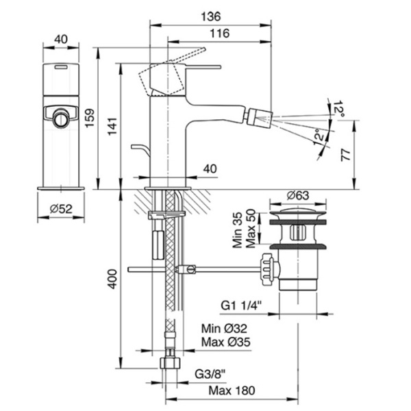 смеситель для биде fantini lame 24 02 m108f