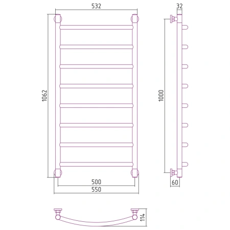 полотенцесушитель водяной 1000x500 шампань матовая сунержа галант+ 022-0200-1050