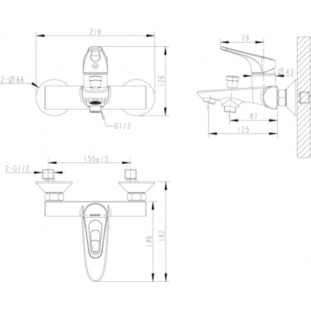 смеситель для ванны с душем bravat drop-d f648162c-b-rus