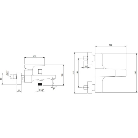 смеситель для ванны villeroy & boch architectura square tvt12500100076