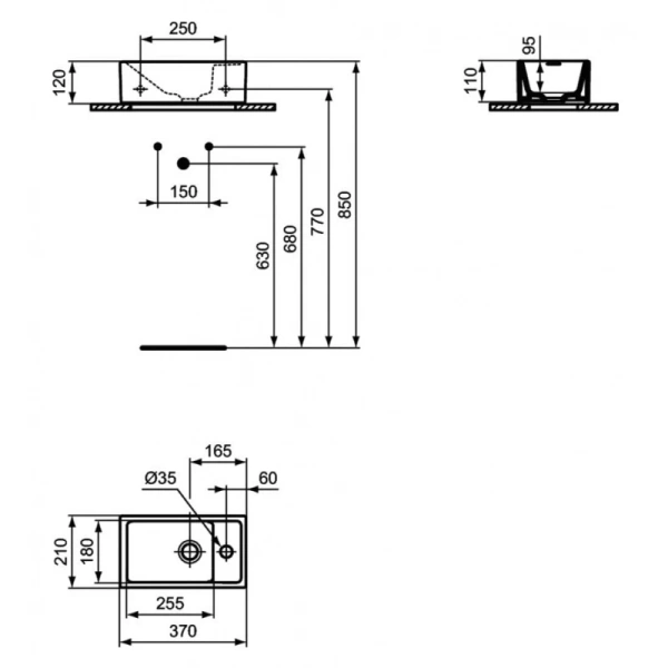 раковина подвесная ideal standard tempo 37 см, e211201