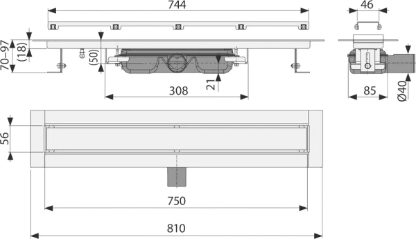 душевой лоток alcaplast apz115-750 с решеткой под плитку