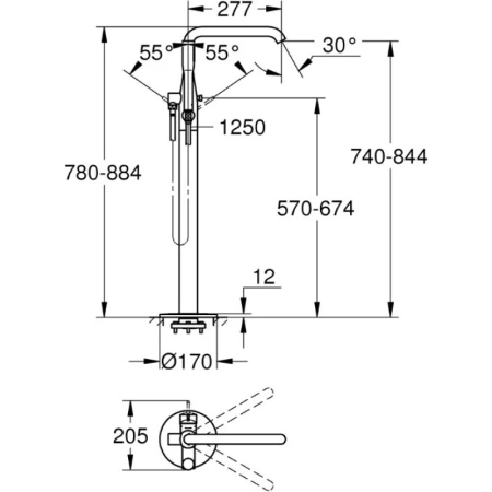 смеситель напольный для ванны grohe essence 23491gn1