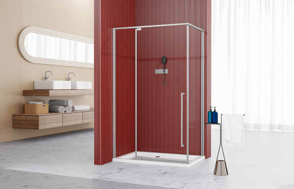 душевой уголок, душевое ограждение esbano art esa-119ps-c 110х90 см с распашной дверью, прямоугольный, профиль глянцевый хром, стекло прозрачное 6 мм, без поддона