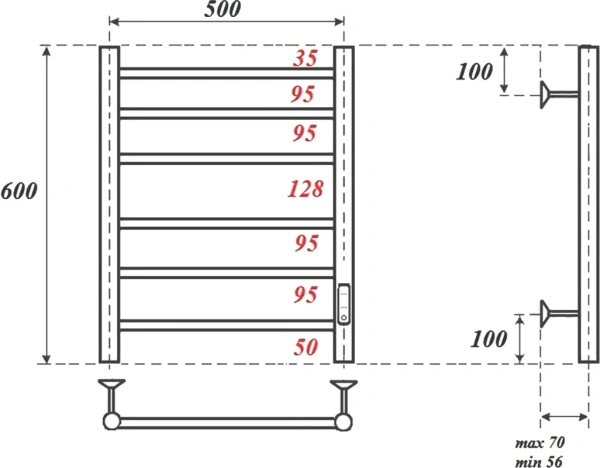 полотенцесушитель point аврора pn10856w электрический, 50x60 см, белый