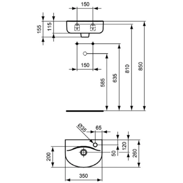 раковина подвесная ideal standard connect arc e791501 35 см