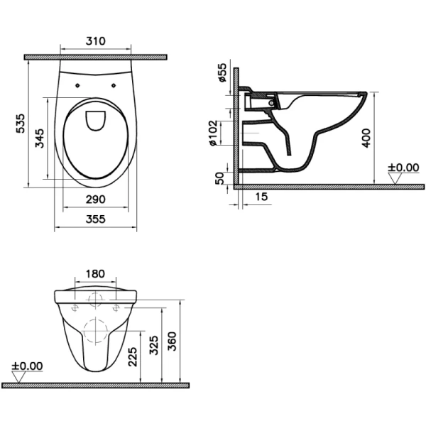 унитаз подвесной vitra spinflush 7855b003-0075 без сиденья, цвет белый