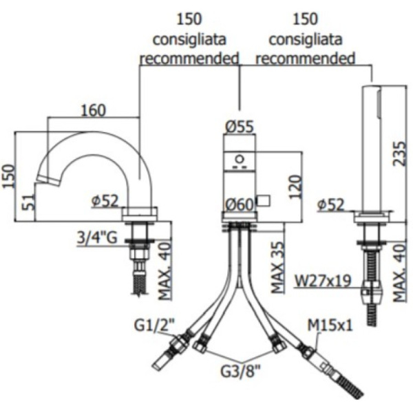 смеситель на борт ванны paffoni light lig047hgsp