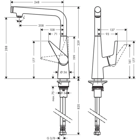 смеситель для кухни 300 hansgrohe talis select m51 72820000, хром