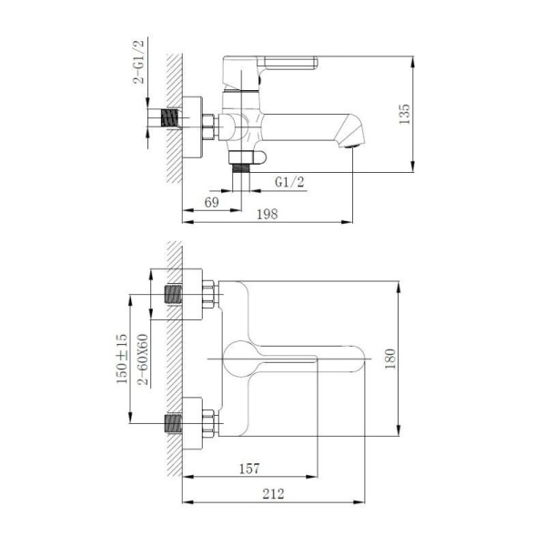 смеситель для ванны haiba hb60814 цвет хром