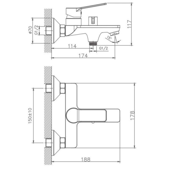 смеситель для ванны haiba hb60559 цвет хром