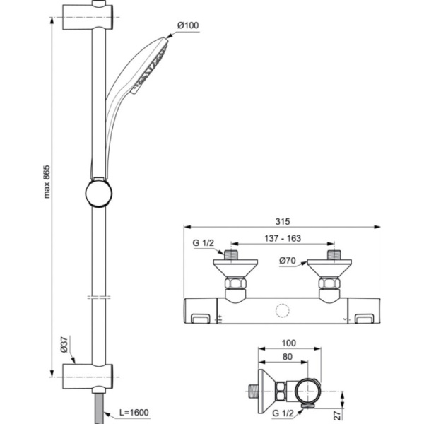 смеситель для душа ideal standard ceratherm т25 a7204aa + гарнитур