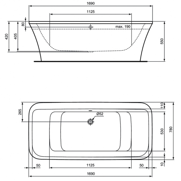 акриловая ванна ideal standard connect air e113801 170х78 см