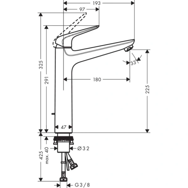 смеситель для раковины с донным клапаном hansgrohe novus 71123000