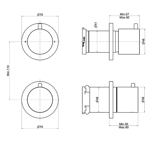 смеситель fima|carlo frattini spillo steel f3073n7inox для душа, встраиваемый, термостатический, на 2 источника, нержавеюшая сталь