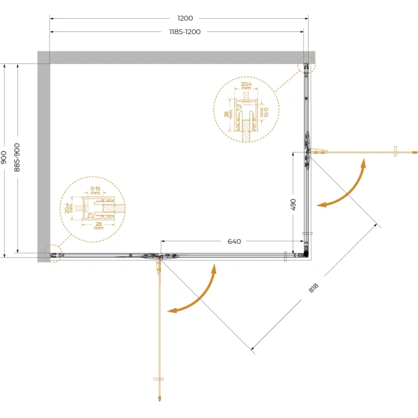 душевой уголок cezares liner 120x90 l liner-ah-2-120/90-c-cr-l профиль хром стекло прозрачное