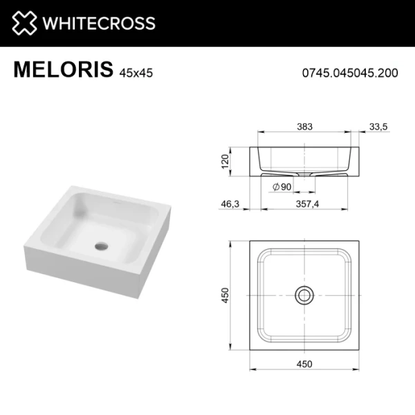 умывальник whitecross meloris 0745.045045.200 45x45 белый матовый