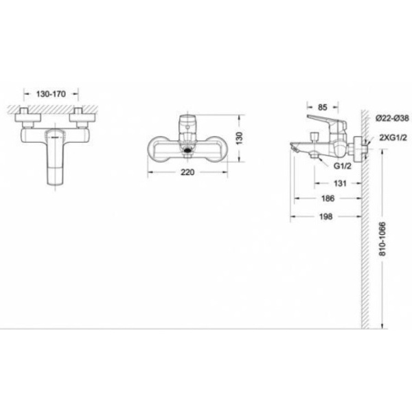 смеситель для ванны с душем bravat real f6121179cp-01