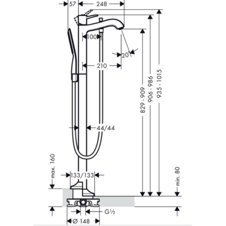 напольный смеситель для ванны hansgrohe metropol classic 31445090