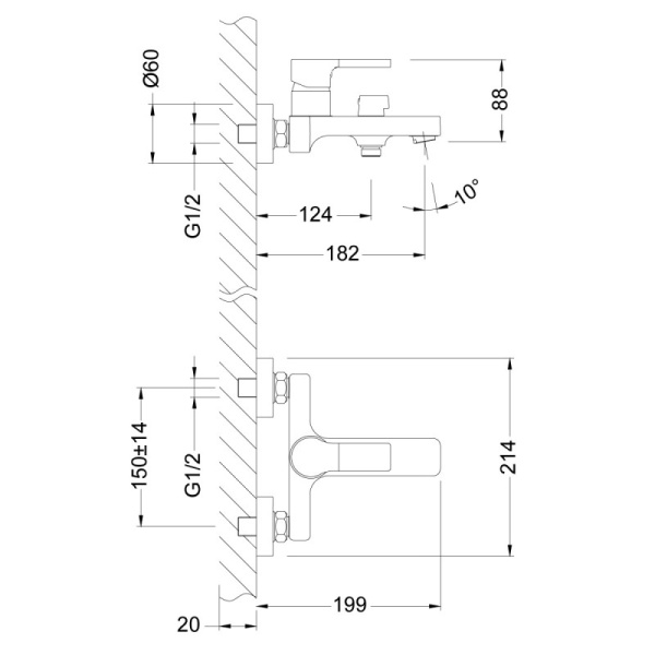 смеситель для ванны с душем lemark aura lm0614c хром