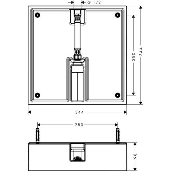 скрытая часть верхнего душа 400×400 мм , ½’ hansgrohe raindance e air 1jet 26254180