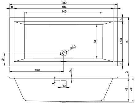 акриловая ванна riho rething cubic b110011005 200x90 см pulg&play, цвет белый