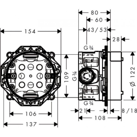 скрытая часть hansgrohe ibox universal 01850180 c запорными вентилями