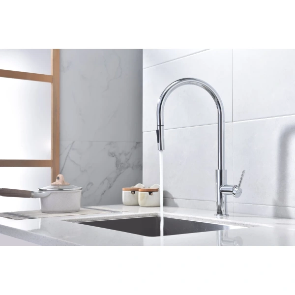 смеситель для кухни paulmark senso se215180-cr, с выдвижным изливом, сенсорное управление, цвет хром