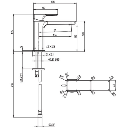 смеситель для раковины без донного клапана villeroy & boch subway 3.0 tvw11200300064