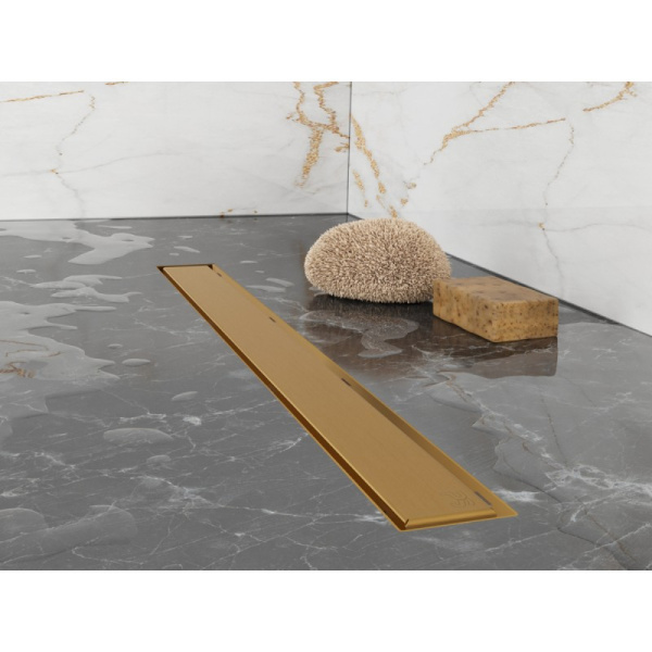 душевой трап (лоток) plumberia selection in-tile pst100ob 95,8 см, с решеткой, 2 в 1 под плитку, золотой матовый