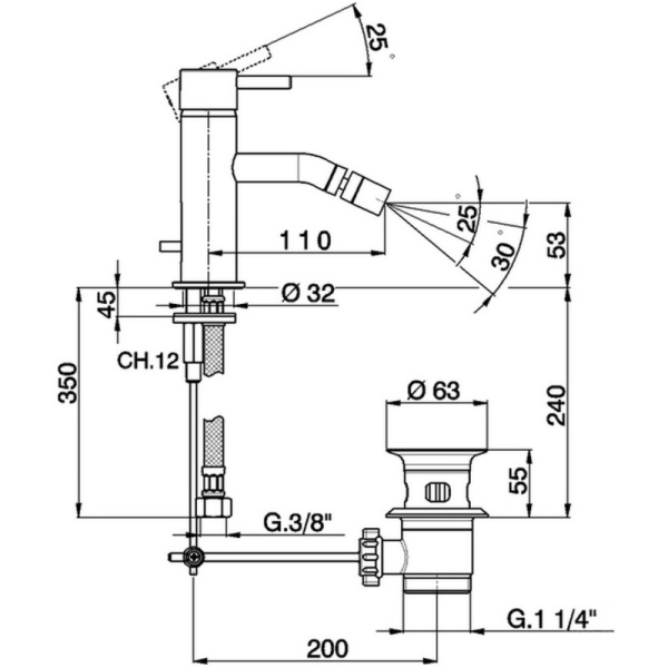 смеситель для биде с донным клапаном cisal less minimal lm00055021