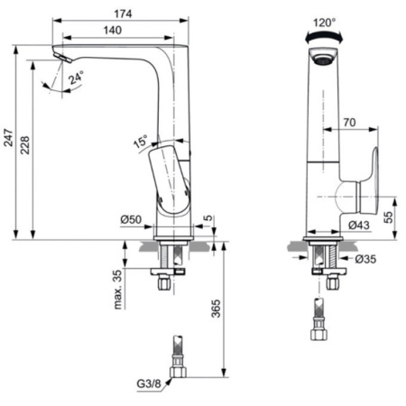 смеситель для раковины ideal standard connect air a7023aa