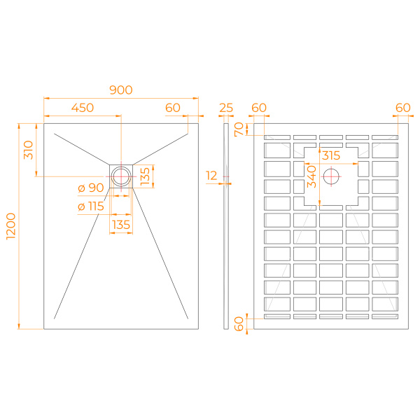 душевой поддон прямоугольный rgw stone tray-g 14152912-02-11 900x1200