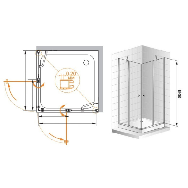 душевой уголок cezares elena 100x100 прозрачное стекло elena-w-a-22-100-c-cr