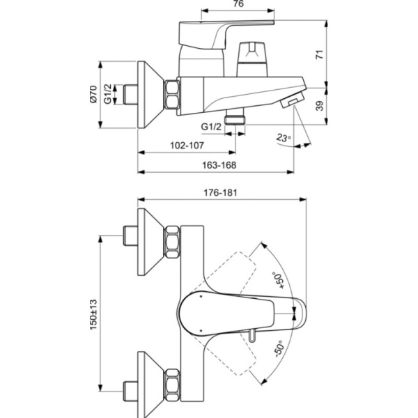 смеситель для ванны ideal standard cerafine d bc494u8