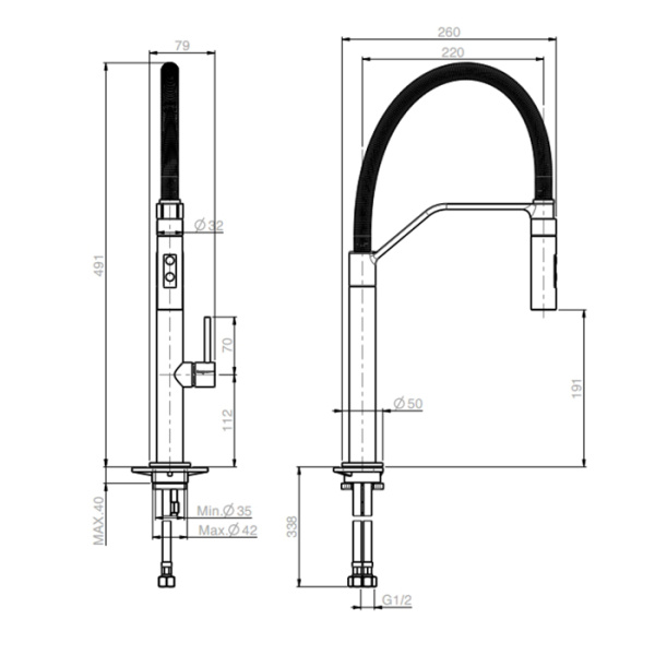 смеситель для кухни fima carlo frattini kitchen f7047/2ns, цвет чёрный матовый