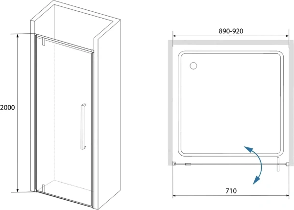 душевая дверь в нишу rgw stilvoll sv-02 900х2000 профиль хром, стекло прозрачное