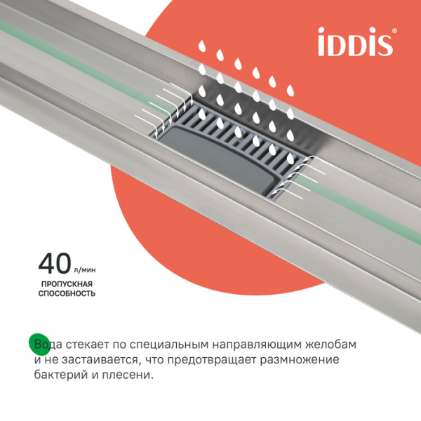 лоток душевой iddis 975a7sb10dz комбинированный затвор, перфорированная решетка, 700 мм, хром