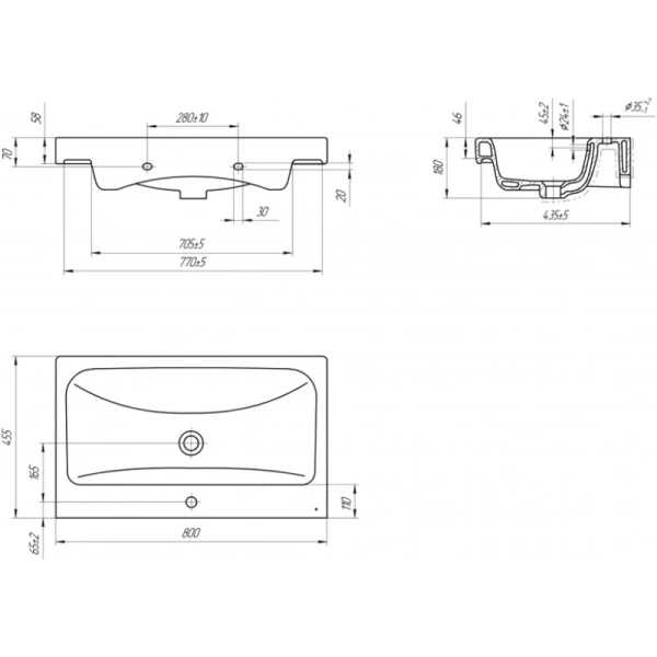 раковина полувстраиваемая cersanit moduo s-um-mod80/1 80x38 см, цвет белый