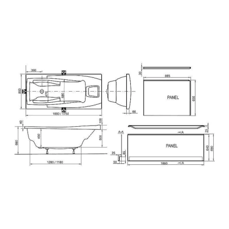акриловая ванна ravak you 175x85 c081000000 без гидромассажа